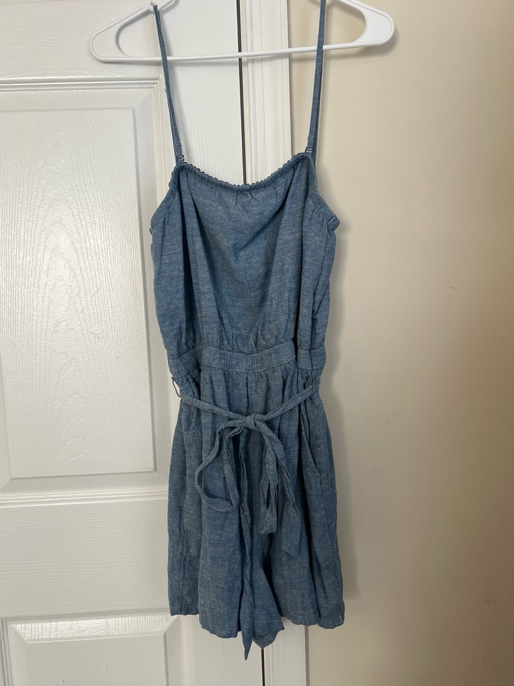 American Eagle Blue Sleeveless Belted Tie Waist Romper Medium Tall
